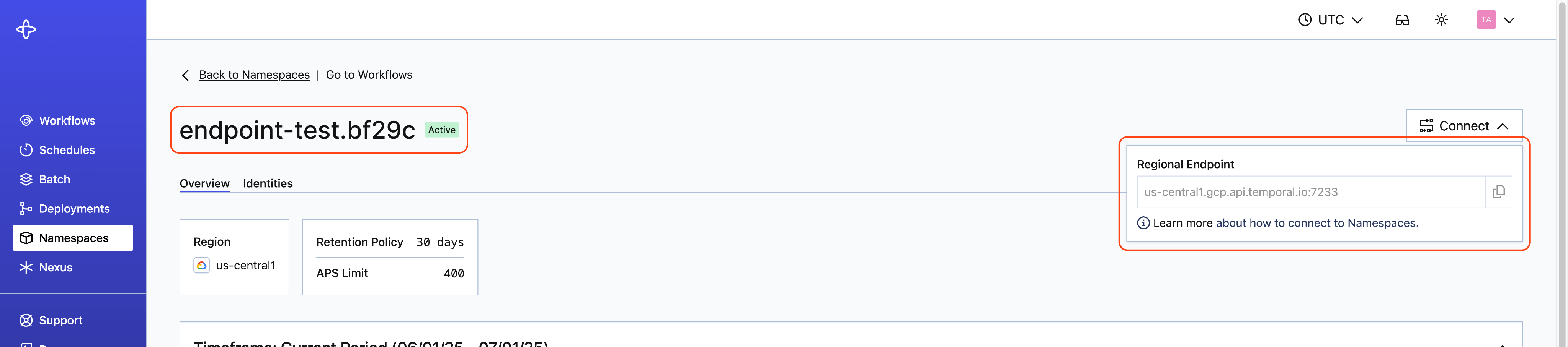 The Namespace and Account ID combination on the left, and the regional endpoint on the right